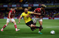 Soccer Football - Carabao Cup Second Round - Watford vs Bristol City - Watford, Britain - August 22, 2017 Bristol City's Lloyd Kelly in action with Watford's Nordin Amrabat Action Images via Reuters/Andrew Couldridge