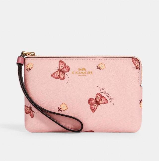 COACH Kisslock Coin Purse With Butterfly Print in Pink