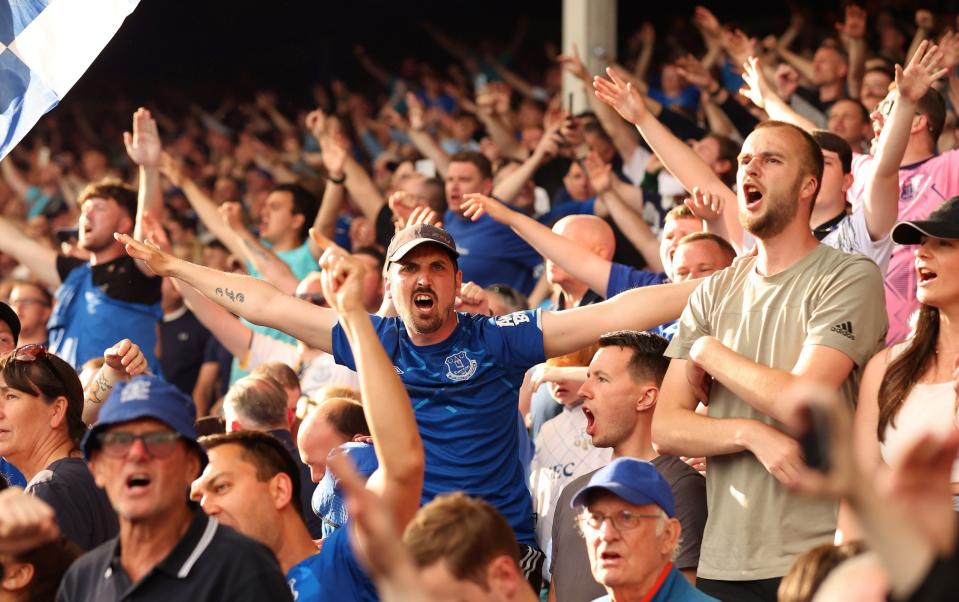 Fans of Everton celebrate after their sides victory, which secures their position in the Premier League next season, in the Premier League match between Everton FC and AFC Bournemouth at Goodison Park - Getty Images/Jan Kruger