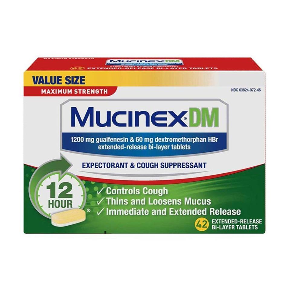 <p><strong>Mucinex</strong></p><p>amazon.com</p><p><strong>$29.99</strong></p><p><a rel="nofollow noopener" href="https://www.amazon.com/dp/B0057UUHGU" target="_blank" data-ylk="slk:Shop Now;elm:context_link;itc:0;sec:content-canvas" class="link ">Shop Now</a></p><p><strong>Best for Cough</strong></p><p>Mucinex tablets contain dextromethorphan HBr, an antitussive, and guaifenesin, an expectorant which work in tandem to reduce the urge to cough and break up mucus in your throat. Once that mucus is broken up, it is much easier to cough up.</p><p>Our associate editor interviewed a family medicine physician at OneMedical <a rel="nofollow noopener" href="https://www.popsugar.com/fitness/Can-You-Take-Ibuprofen-Robitussin-Together-44485823" target="_blank" data-ylk="slk:who told her;elm:context_link;itc:0;sec:content-canvas" class="link ">who told her</a> that you can take Mucinex in conjunction with ibuprofen to keep symptoms at bay until your sickness has run its course. The drug is FDA-approved and is sure to help get that cold and its pesky cough under control.</p>