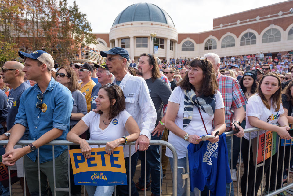 Attendees wait for Mayor Pete Buttigieg of South Bend, Ind., a Democratic presidential hopeful, to arrive at a campaign event in Rock Hill, S.C., on Oct. 26, 2019. | Bryan Cereijo—The New York Times/Redux