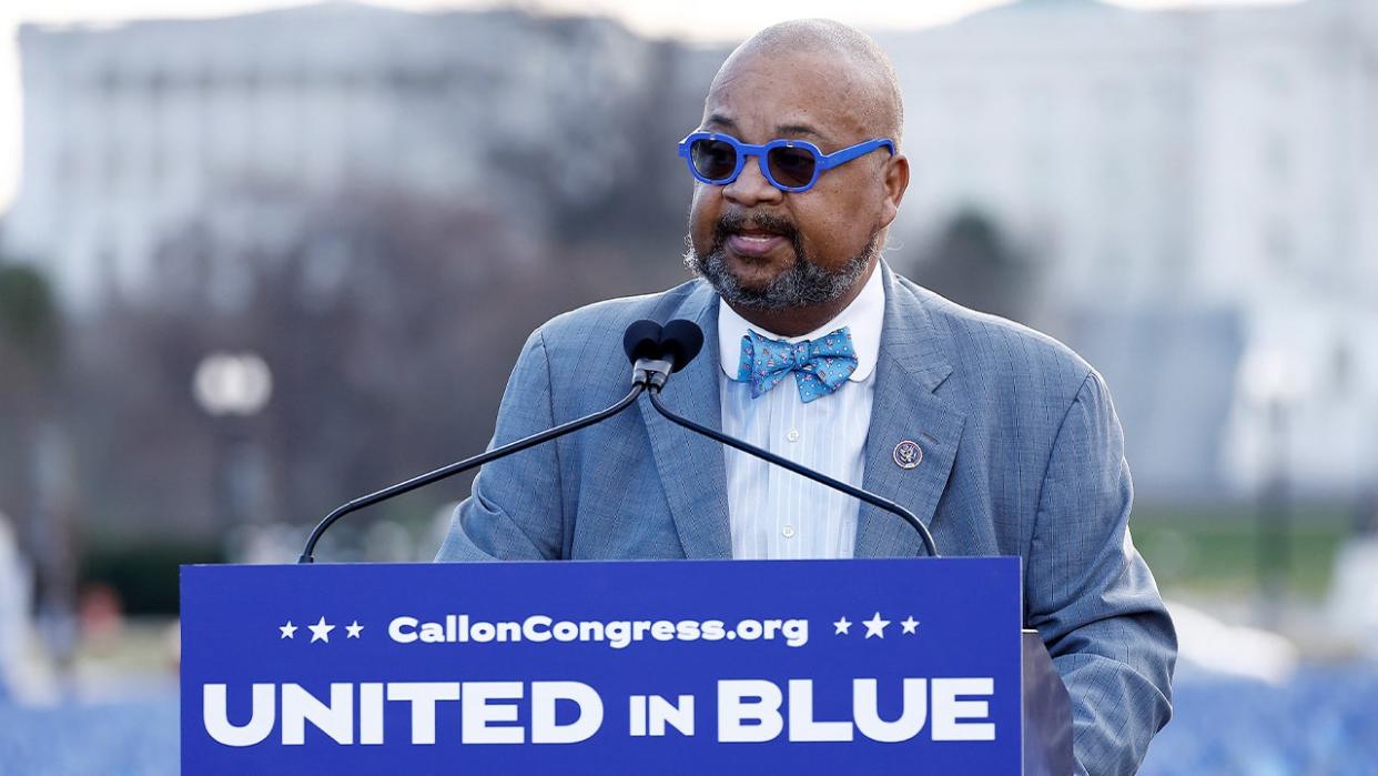 <div>Rep Donald Payne, Jr. (D-NJ), Co-Chair of the Colorectal Cancer Caucus, speaks at the Fight Colorectal Cancer "United in Blue" flag installation on the National Mall to spotlight the rise in young adult Colorectal cancer cases on March 12, 2024 in Washington, DC. (Photo by Paul Morigi/Getty Images for Fight Colorectal Cancer)</div>