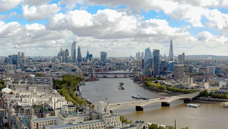 London’s new skyline: the river Thames looking east from Trafalgar Square towards Waterloo Bridge