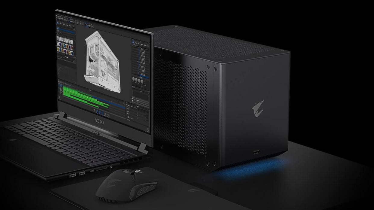  Gigabyte Aorus RTX 3080 Ti Gaming Box External GPU Connected To A Laptop. 