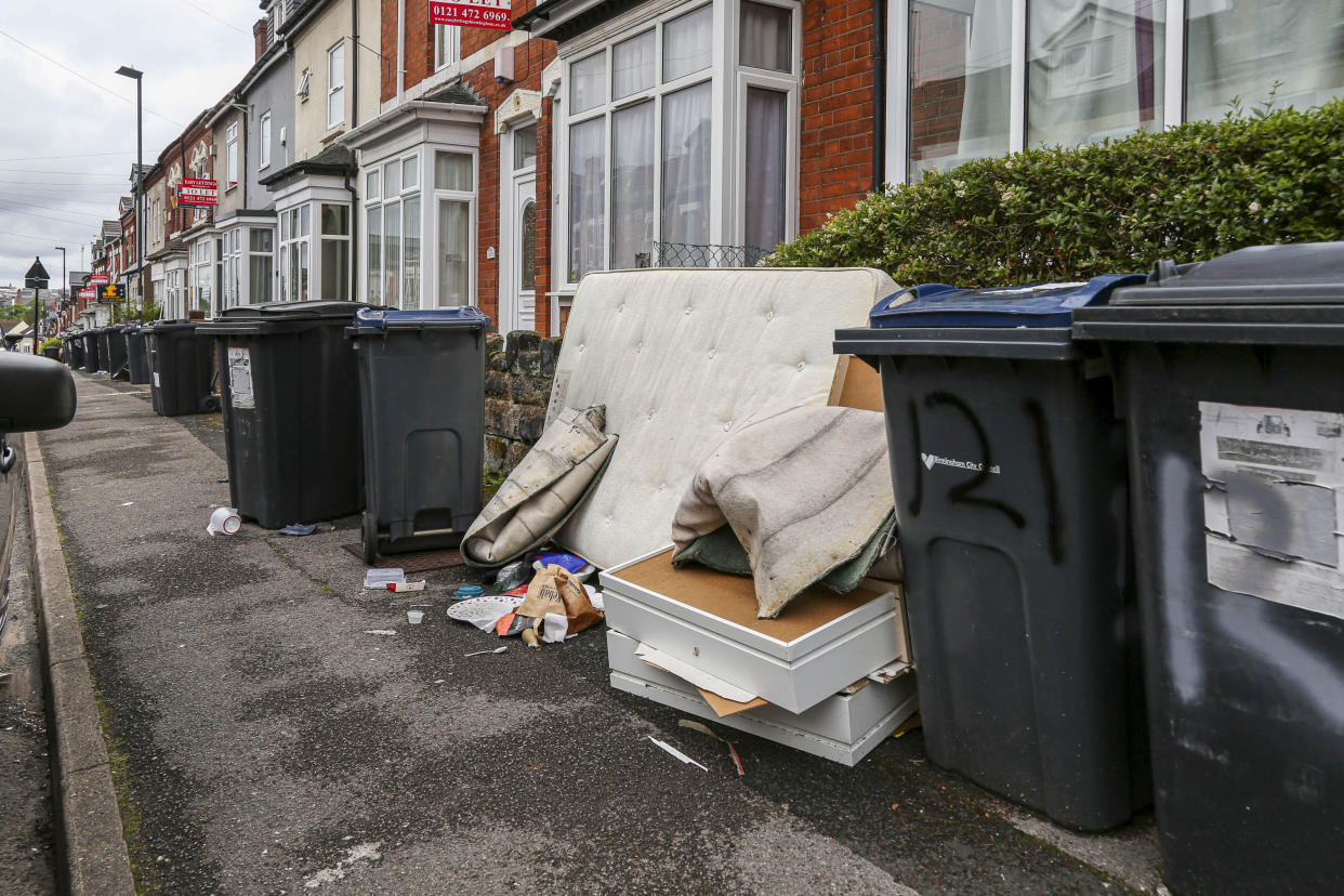 Shocking pictures show tons of rubbish dumped on area nicknamed 'Smelly Oak' by students as they head home for the summer. (SWNS)