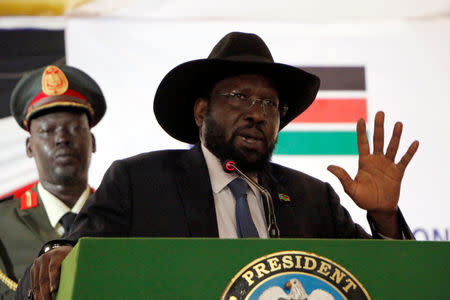 South Sudan's President Salva Kiir delivers a speech during the launch of the National Dialogue committee in Juba, South Sudan May 22, 2017. REUTERS/Jok Solomun