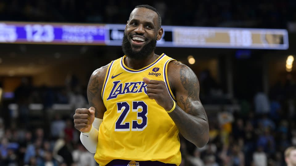 James smiles during a Los Angeles Lakers game against the Memphis Grizzlies in 2024. - Brandon Dill/AP