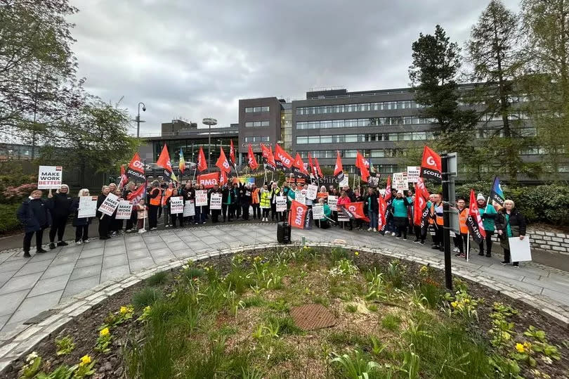 GMB members protesting outside Renfrewshire House