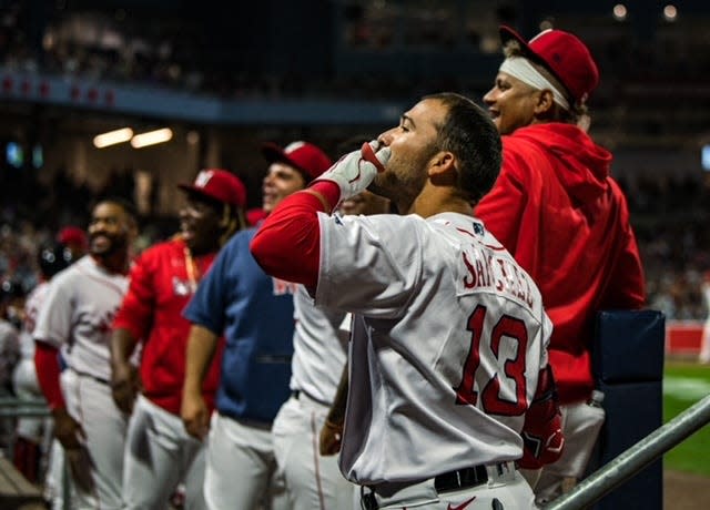 Yolmer Sanchez blows a kiss to the family during a recent WooSox game.