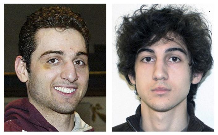 This combination of file photos shows brothers Tamerlan, left, and Dzhokhar Tsarnaev, suspects in the Boston Marathon bombings on April 15, 2013. Lawyers for Boston Marathon bombing suspect Dzhokhar Tsarnaev are pinning their best hopes for saving his life on his dead older brother, Tamerlan. The defense is expected to portray Tamerlan Tsarnaev as the mastermind behind the twin explosions that killed three people and wounded more than 260 near the finish line of the 2013 race. He died days later after a gun battle with police. (Lowell Sun and FBI/AP Photos)