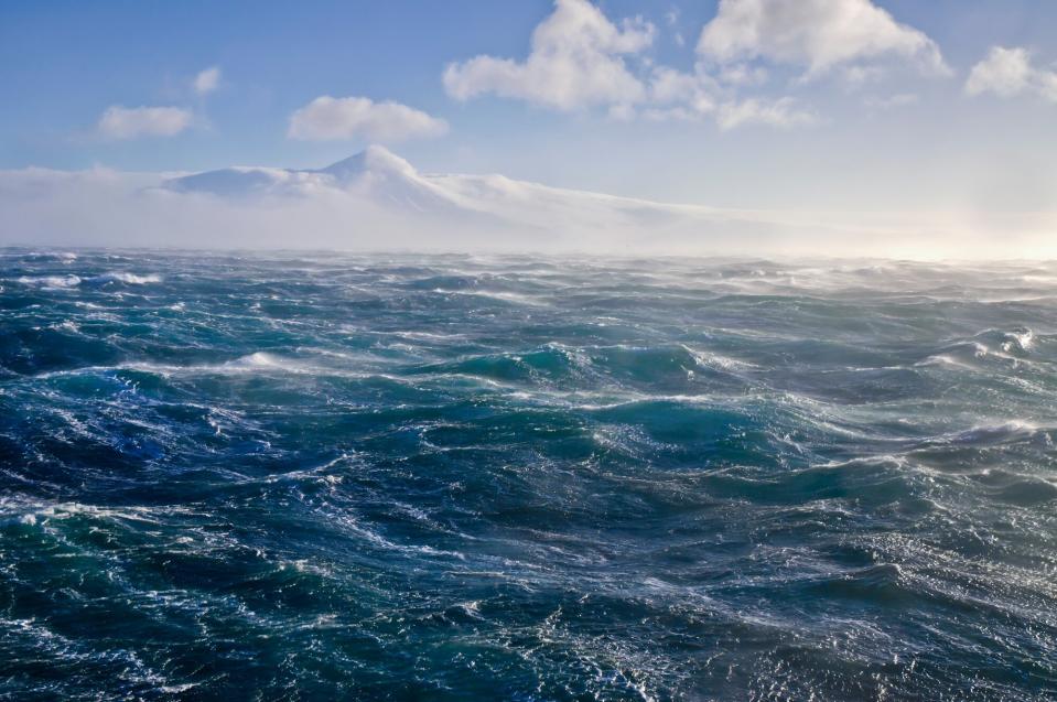 High winds on the Bering sea in Alaska, January.