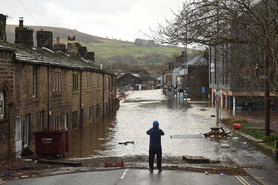 <p>Storm Ciara devastated Mytholmroyd in February 2020, as the River Calder burst its banks</p> (AFP/Getty)