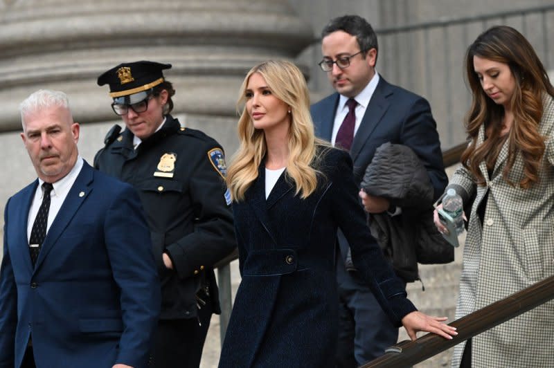 Ivanka Trump exits the courthouse after her first day of testimony in the civil fraud trial against her father and former President Donald Trump at State Supreme Court on Wednesday November 08, 2023 in New York City. The case brought last September by New York Attorney General Letitia James, accuses Trump, his eldest sons and his family business of inflating Trump's net worth by more than $2 billion by overvaluing his real estate portfolio. Photo by Louis Lanzano/UPI