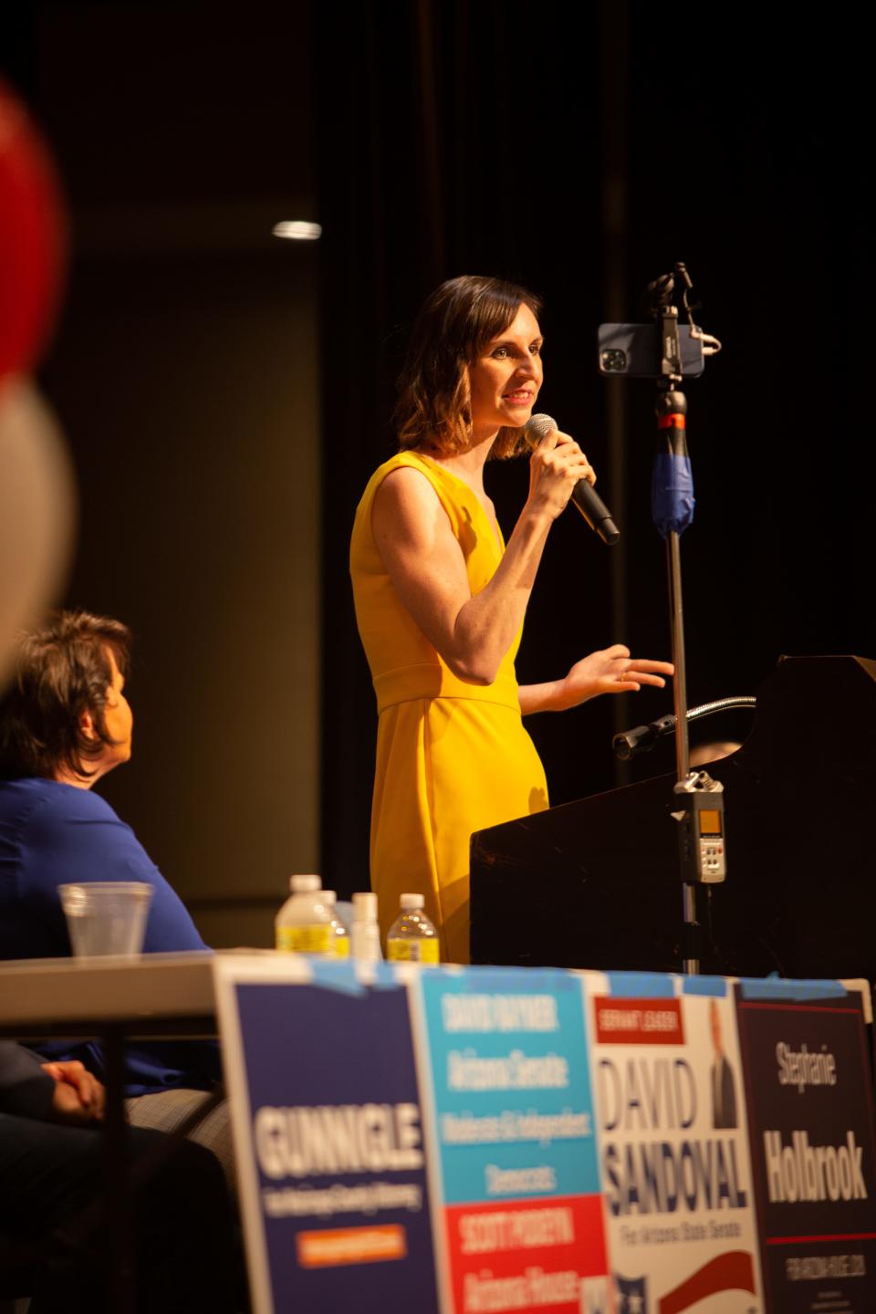 Arizona Superintendent of Public Instruction Kathy Hoffman campaigns for reelection at the 2022 Democratic Candidates Rally, sponsored by the Sun City Grand Democrats, in Surprise, Ariz., Saturday, Sept. 24, 2022.