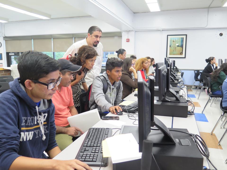 Yonkers students work on their FAFSA applications at Yonkers Partners in Education's annual FAFSA Night.