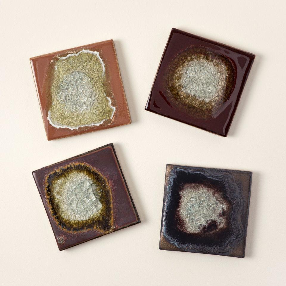 27) Uncommon Goods Stoneware and Crackled Glass Coaster Sets