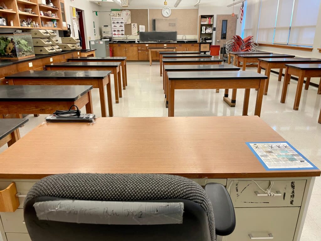 An empty classroom at Juneau-Douglas High School: Yadaa.at Kalé in Juneau, Alaska, on July 20, 2022.