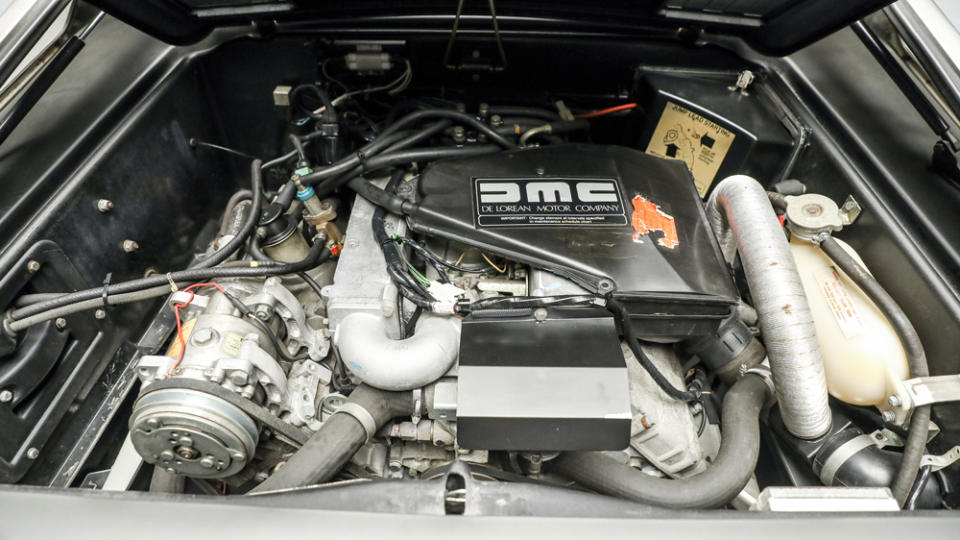 The DeLorean DMC-12’s 130 hp, 2.85-liter V-6 engine. - Credit: Worldwide Auctioneers