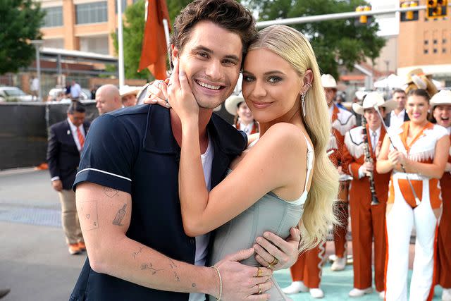 <p>Jeff Kravitz/Getty</p> Chase Stokes and Kelsea Ballerini at the 2023 CMT Music Awards in Austin in April