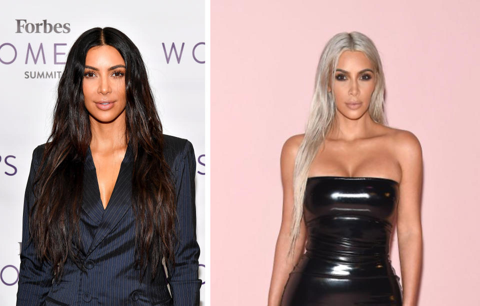 <p><strong>Wann:</strong> 6.September<br> Kim rockte bei Tom Fords Frühjahr/Sommer 18 Show in New York mit langer silberner Mähne. <br><em>[Bild: Getty]</em> </p>