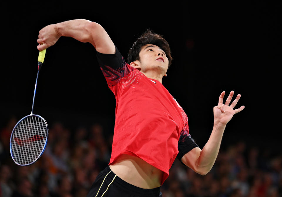 BIRMINGHAM, ENGLAND - AUGUST 05: Kean Yew Loh of Team Singapore competes during their Badminton Men's Singles Round of 16 match against Alexandre Jean Bernard Bongout of Team Mauritius on day eight of the Birmingham 2022 Commonwealth Games at NEC Arena on August 05, 2022 in Birmingham, England. (Photo by Justin Setterfield/Getty Images)