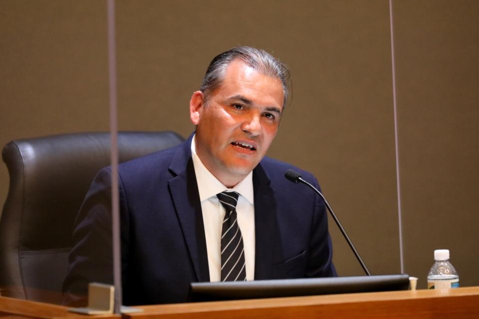 Jose Moreno, Council Member District 3, at an Anaheim City Council meeting.