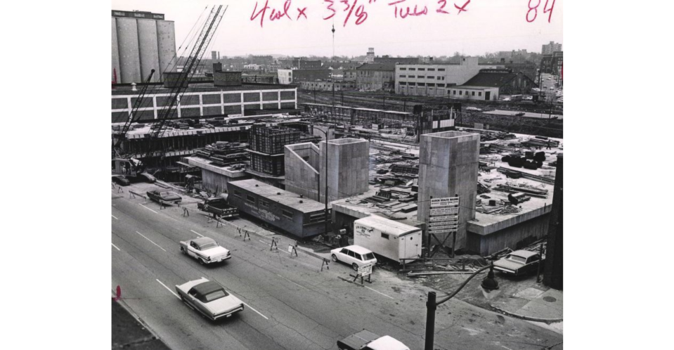 Photograph showing the construction of the Morley Health Center on South Broadway in Akron.