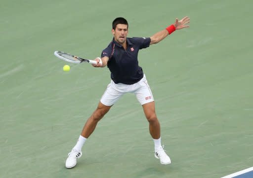 Novak Djokovic of Serbia during his 6-3, 6-2 victory over Richard Gasquet of France on August 12, 2012 in Toronto, Ontario, Canada. Djokovic says he has to remind himself which continent he is on as his fast-paced schedule spins swiftly with the Olympics done and the US Open near