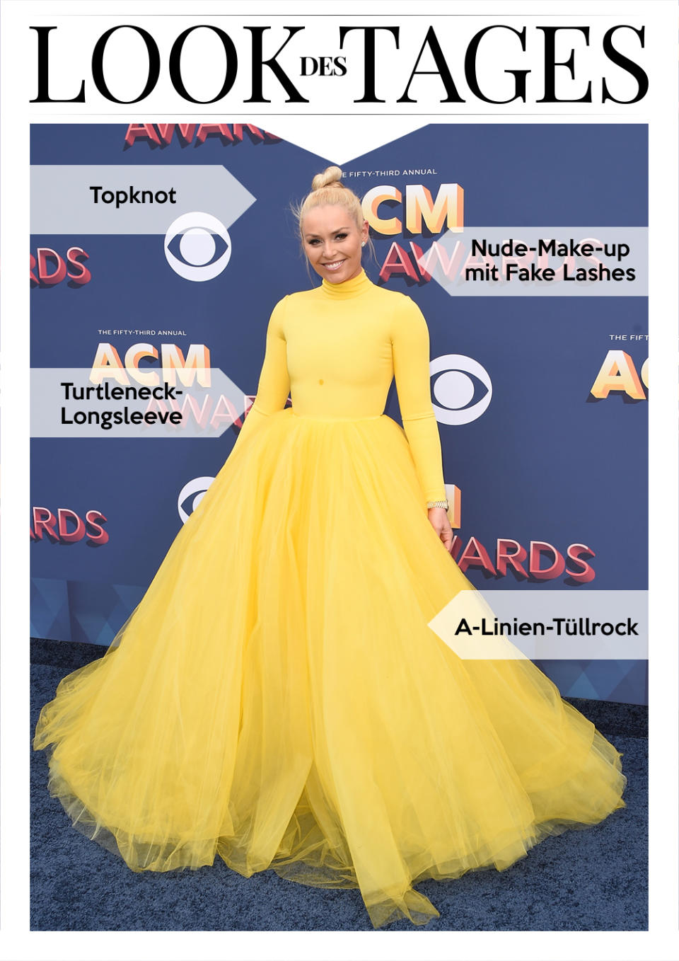 Lindsey Vonn kam im knallgelben Ballkleid zur Awardverleihung. (Bild: Getty Images)