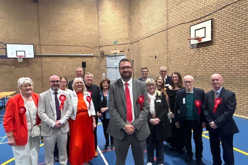 Mark Ferguson, the new Labour MP for Gateshead Central and Whickham, celebrates with his team.