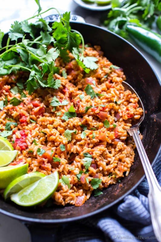 <p>Vanilla and Bean</p><p>Flavor-packed and make-ahead easy for those busy weeknights; Spanish Brown Rice (AKA Mexican Brown Rice) for a good mouth party!</p><p><strong>Get the recipe: <a href="https://vanillaandbean.com/spanish-brown-rice/" rel="nofollow noopener" target="_blank" data-ylk="slk:Spanish Brown Rice;elm:context_link;itc:0;sec:content-canvas" class="link rapid-noclick-resp">Spanish Brown Rice</a></strong></p>