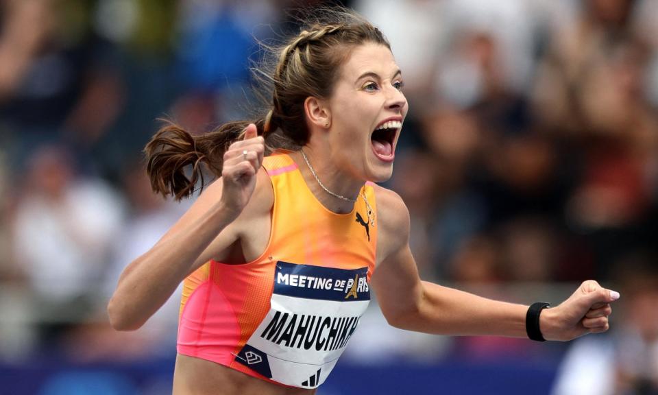 <span>Ukraine's Yaroslava Mahuchikh bettered a mark that was set by Stefka Kostadinova in 1987.</span><span>Photograph: Manon Cruz/Reuters</span>