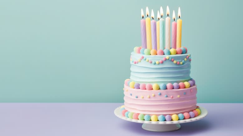birthday cake with pastel buttercream
