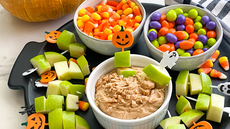 dip, apples, and candy