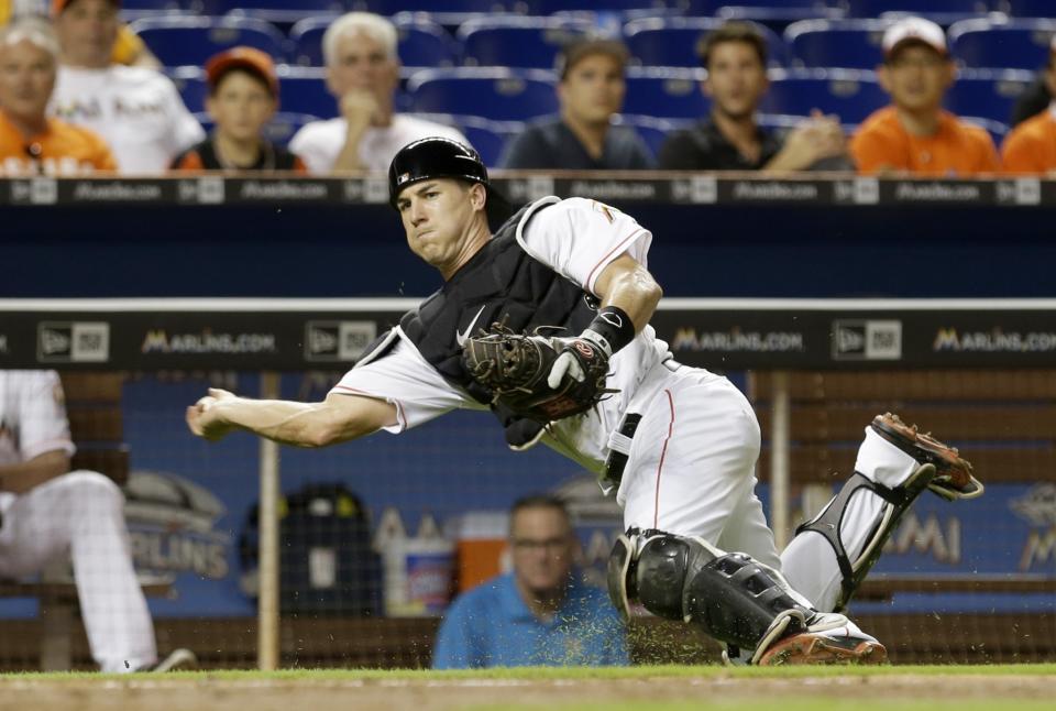 Catcher J.T. Realmuto is one of the bright spots for the Marlins this season. (AP)