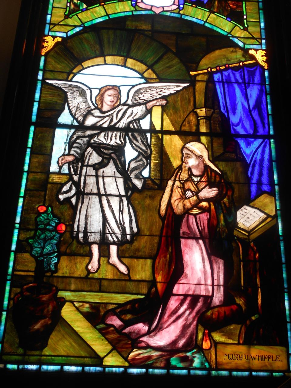 Stained glass windows at Landmark Church in Binghamton,