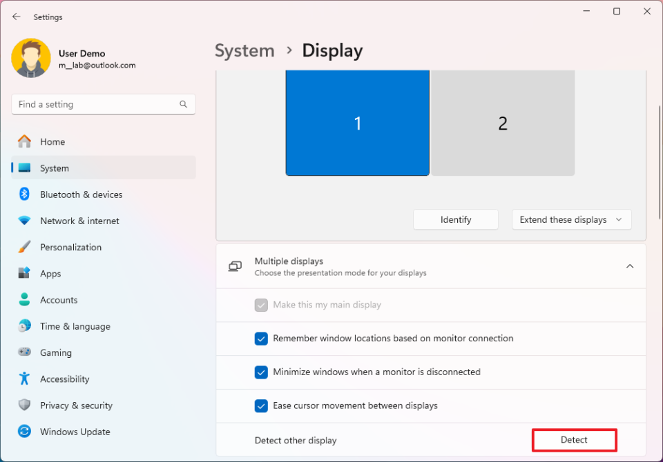 Windows 11 detect external monitor