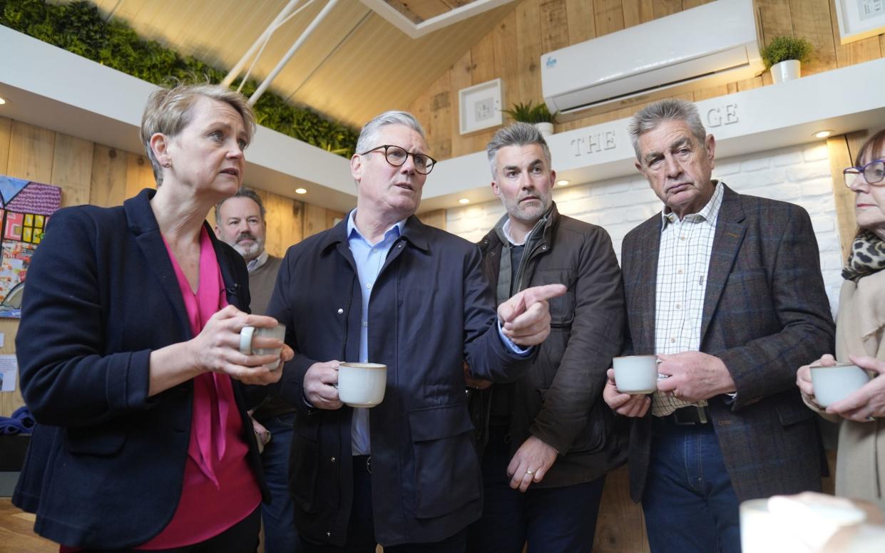 From left: shadow home secretary Yvette Cooper, Labour leader Sir Keir Starmer addressed the public on Tuesday in the village of Cawood, Selby, North Yorkshire