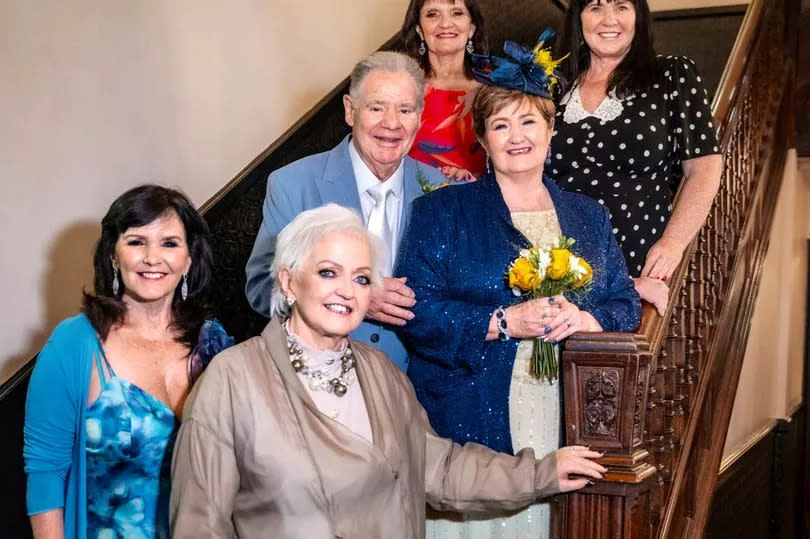 Denise Nolan with her sisters Anne, Maureen, Linda and Coleen at her wedding to Tom Anderson on 17 June, 2024