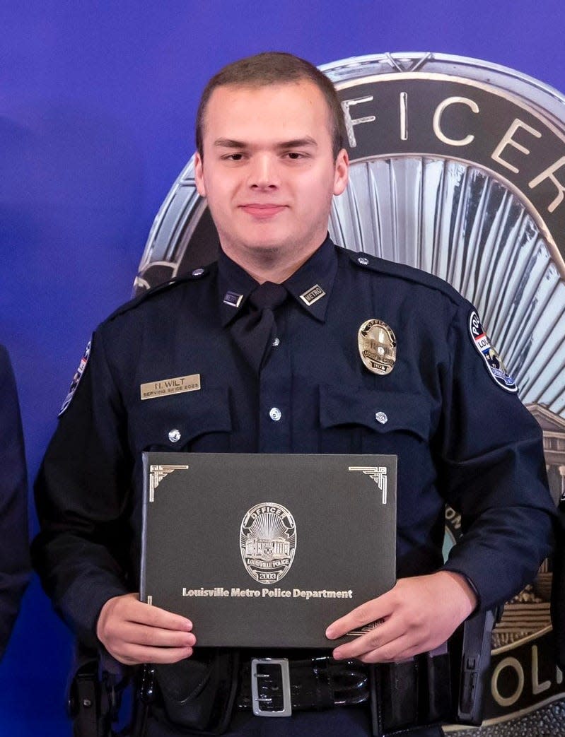Nickolas Wilt, 26, was critically injured during the mass shooting in Louisville on Monday, the police department said. Wilt had graduated from the Louisville Metro Police Department's academy on March 31.