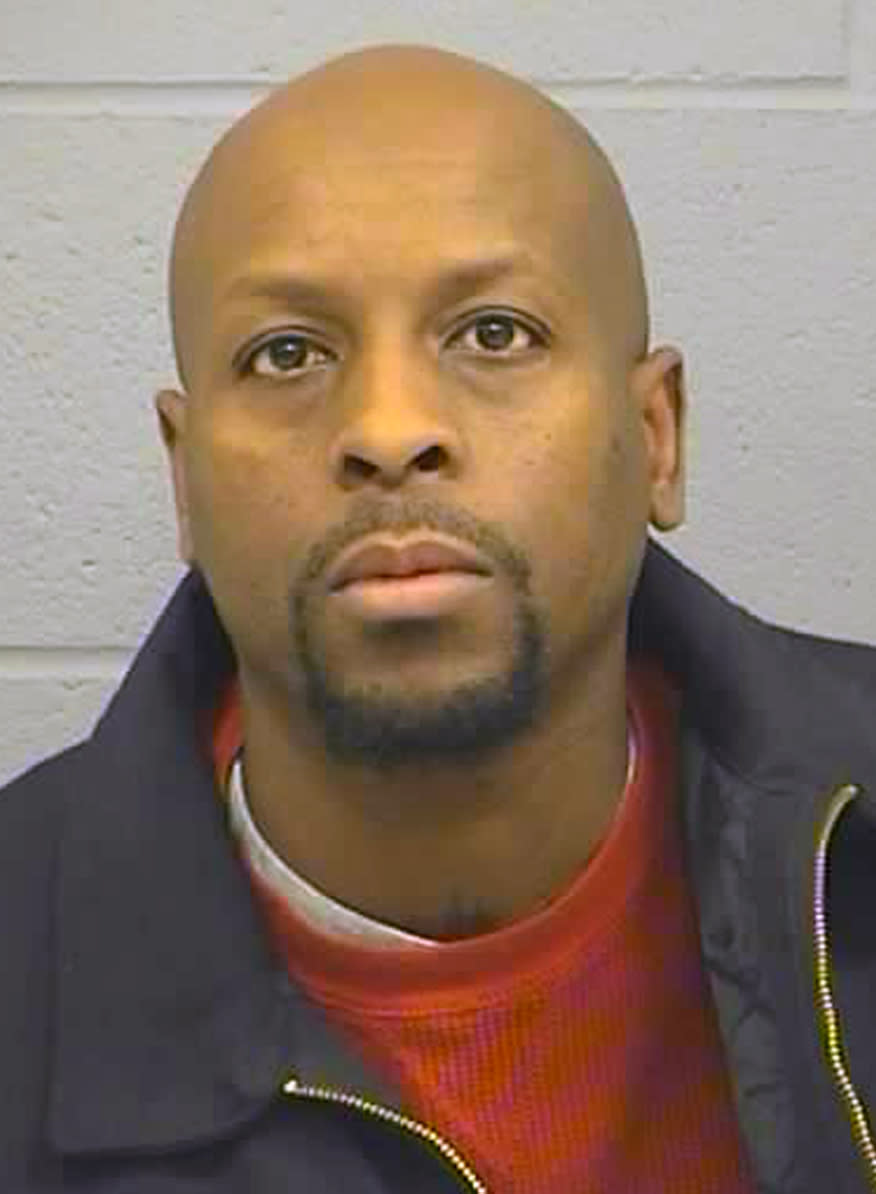 FILE--In this Feb. 26, 2016, booking file photo provided by the Harvey County Sheriff's Office shows Cedric Ford. The families of victims in a 2016 mass shooting in central Kansas have won a $2 million settlement from the now-defunct pawn shop that sold the guns to the shooter, Cedric Ford's girlfriend, Sarah Hopkins. The settlement of three lawsuits in Harvey County District Court was announced Wednesday by Brady, a national center against gun violence. Victims' families argued that the pawn shop should have known that shooter's girlfriend was a straw buyer. (Harvey County Sheriff's Office via AP)