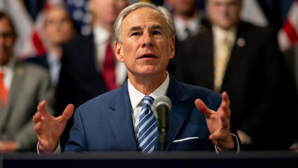 PHOTO: Gov. Greg Abbott speaks after signing bills designated towards enhancing border security, Austin, June 8, 2023.   (Brandon Bell/Getty Images, FILE)