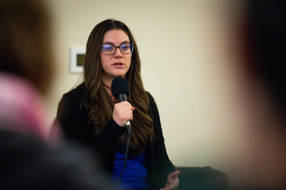 Interim City Councilor Lyndsie Leech speaks during a Ward 7 candidate forum Friday at Inn at the 5th.