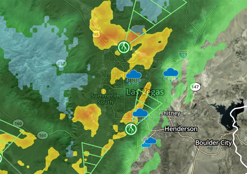 <em>Interactive radar over southern Nevada shows rain activity for Monday morning. (KLAS)</em>