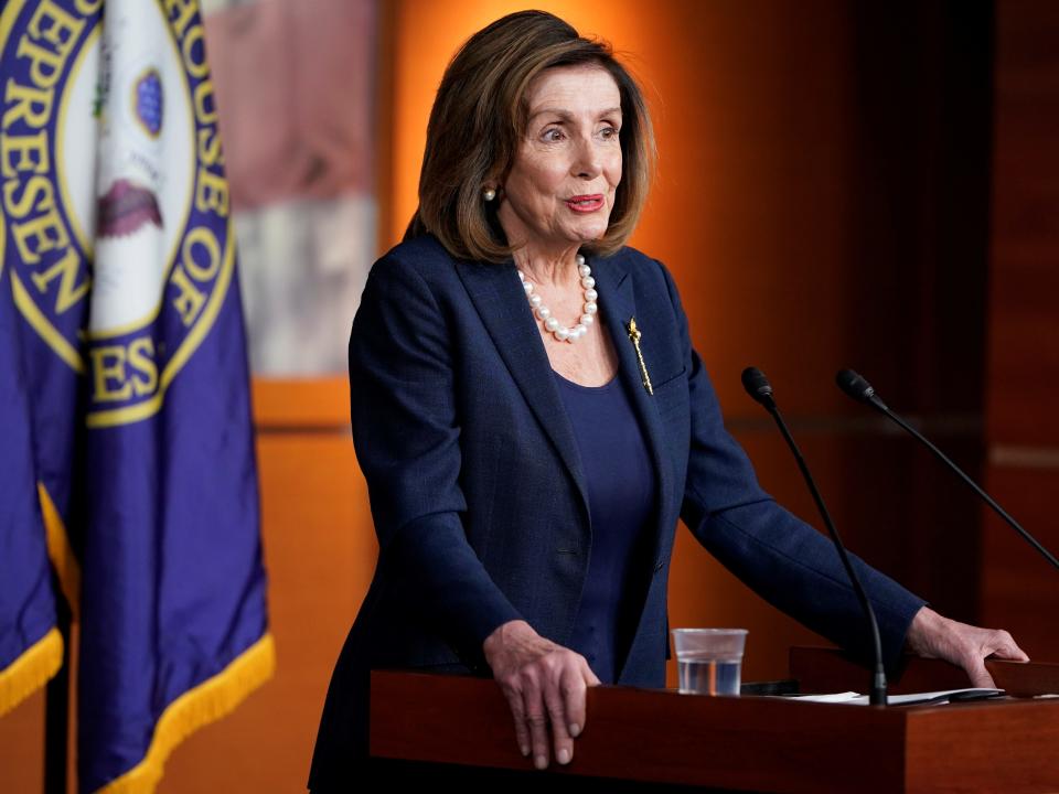 Speaker of the House Nancy Pelosi speaks during news conference at the Capitol.