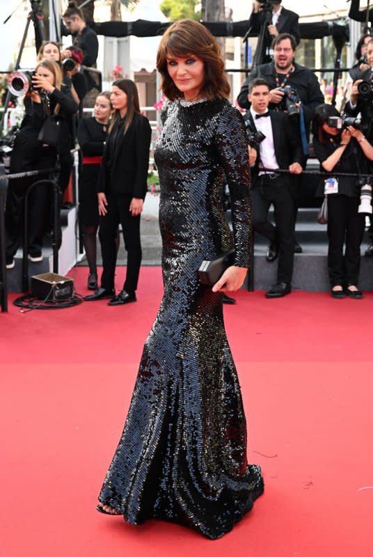 Helena Christensen attends the premiere of "The Pot-Au-Feu" at the 76th Cannes Film Festival at Palais des Festivals in France on May 24. The model turns 55 on December 25. File Photo by Rune Hellestad/UPI