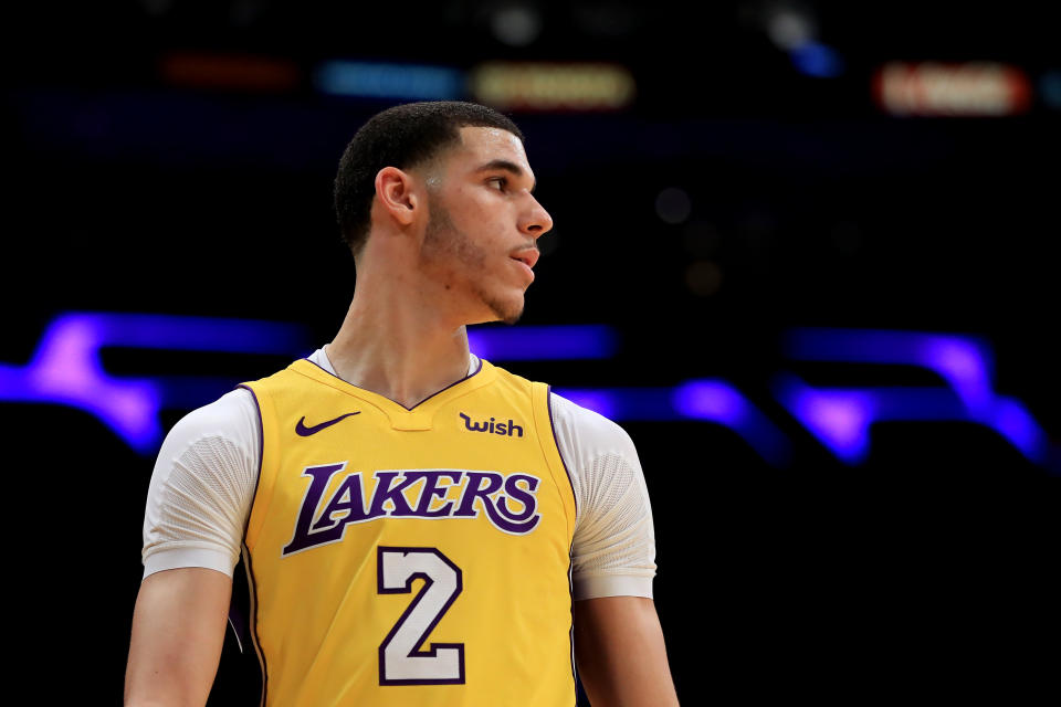 Lonzo Ball has missed the Lakers’ last four games with a sprained knee, and it looks like he might miss a few more. (Getty)