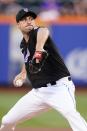 New York Mets' Max Scherzer pitches during the first inning of a baseball game against the Philadelphia Phillies, Friday, Aug. 12, 2022, in New York. (AP Photo/Frank Franklin II)