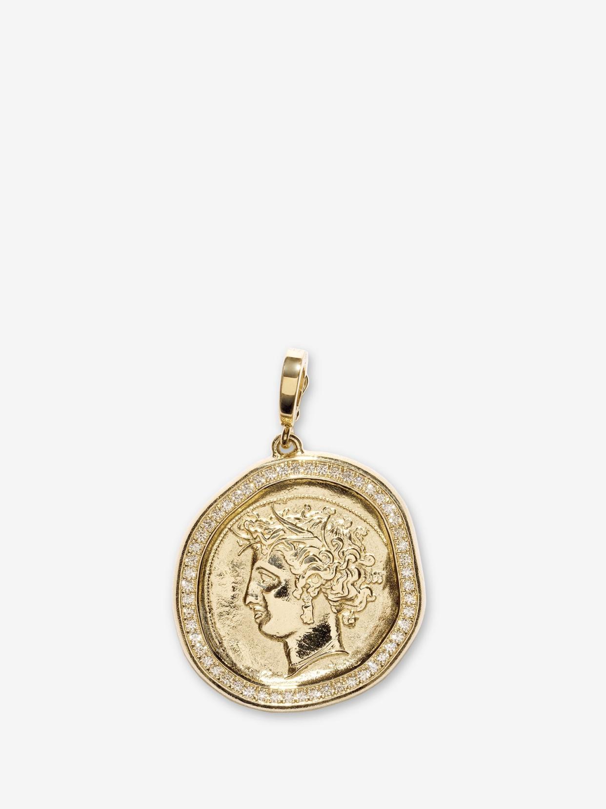 <p><a href="https://shop.azleejewelry.com/products/goddess-large-pave-coin-charm" rel="nofollow noopener" target="_blank" data-ylk="slk:Shop Now;elm:context_link;itc:0;sec:content-canvas" class="link rapid-noclick-resp">Shop Now</a></p><p>Goddess Large Pave Coin Charm</p><p>azleejewelry.com</p><p>$6500.00</p>