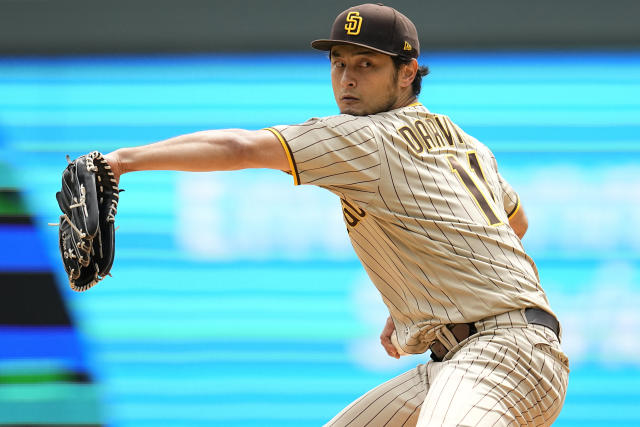 San Diego Padres starting pitcher Yu Darvish delivers during the first inning of a baseball game against the Minnesota Twins, Thursday, May 11, 2023, in Minneapolis. (AP Photo/Abbie Parr)
